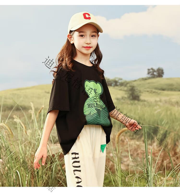 迪士尼小孩子宝宝穿的女童夏装短袖恤儿童上衣夏季2022新款时尚洋气