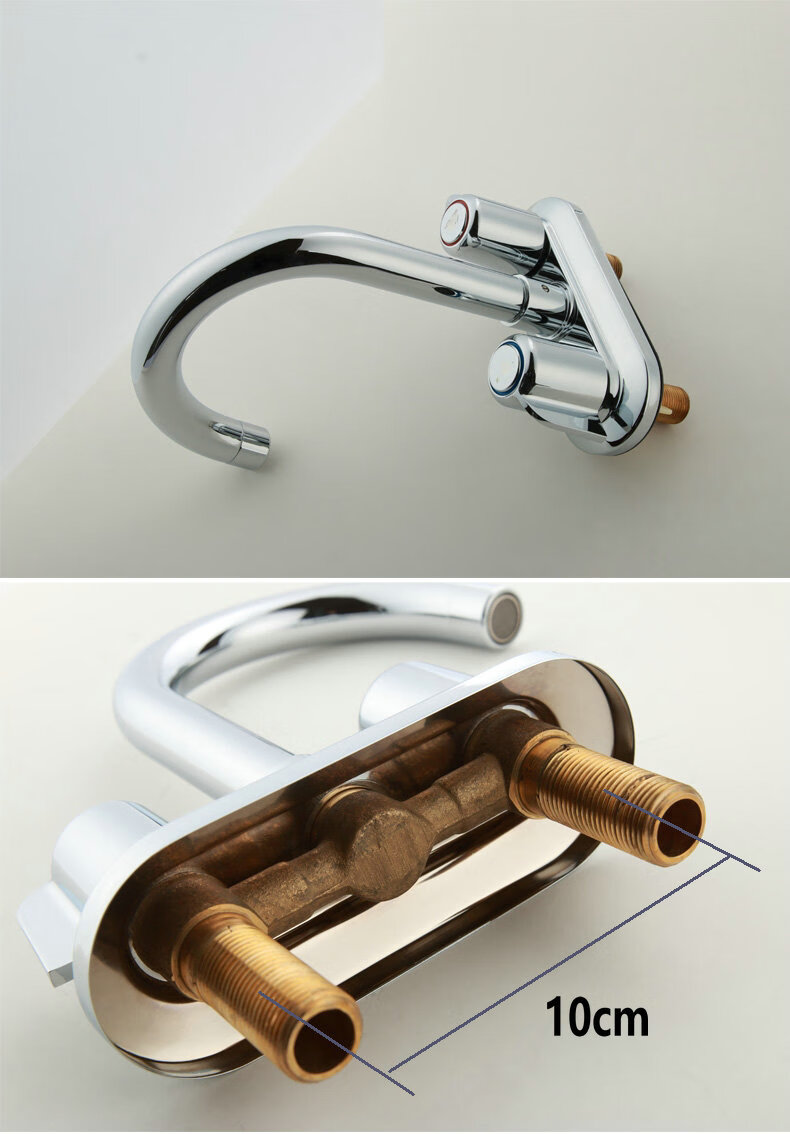 品质王全铜面盆双把双孔双开关冷热洗手盆厨房水槽立柱盆水龙头铜龙头