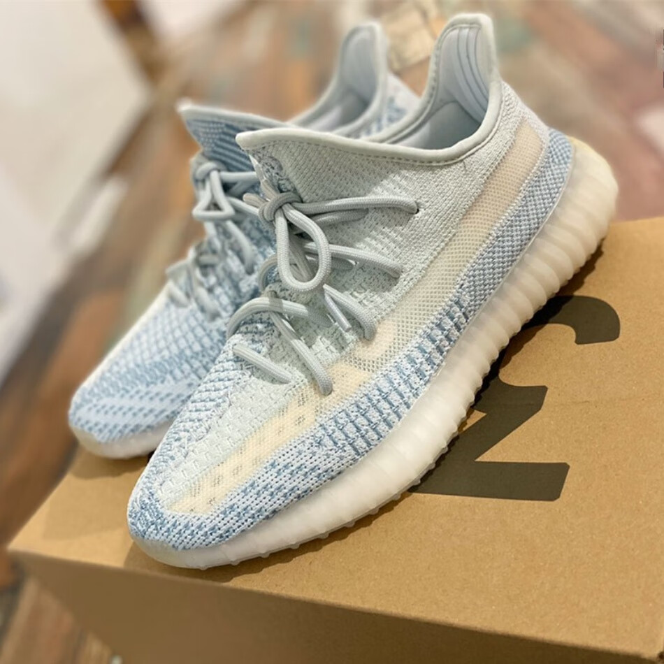 登险纯原真爆过毒冰蓝色椰子鞋350v2莆田真爆三杠冰蓝满天星男女镂空