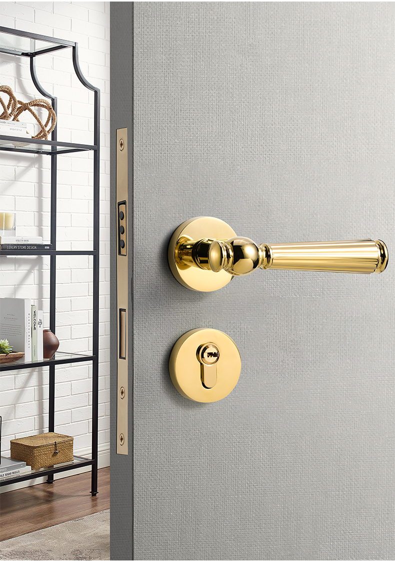 卧室分体磁吸静音门锁法式轻奢欧式房间木门锁金色家用门把手门锁 c款
