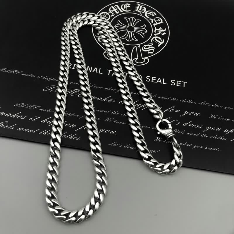 凌盛925银ch克罗心个性嘻哈男士女潮人日韩版复古65mm扁链古巴项链链