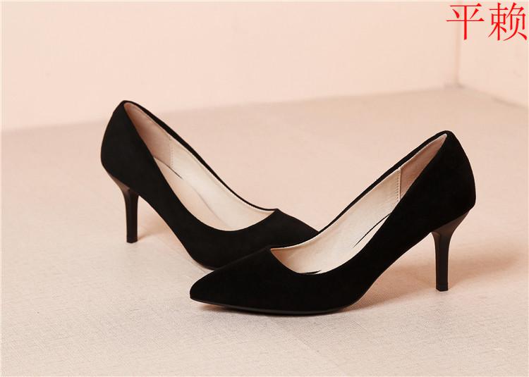 60煜晞白丽款高跟鞋女细跟5cm7公分尖头气质黑色绒面职业上班族西装