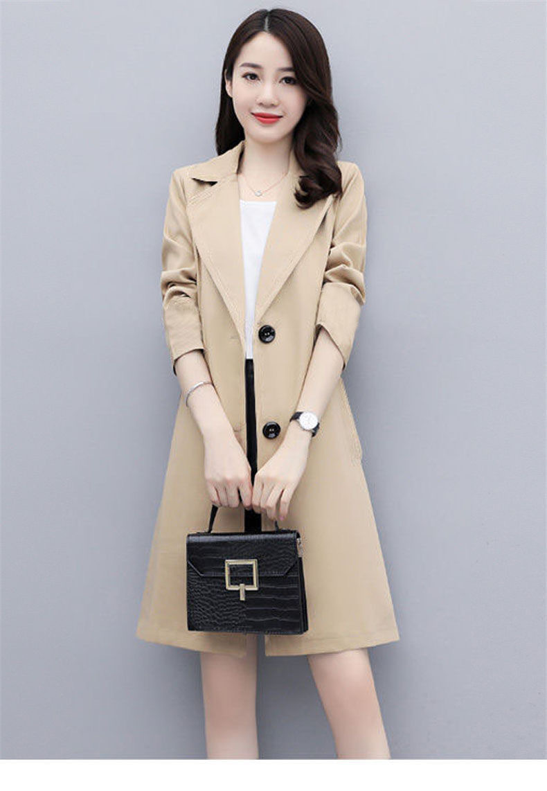 2022年春秋季新款风衣女中长款英伦风外套气质时尚韩版修身大衣潮黑色