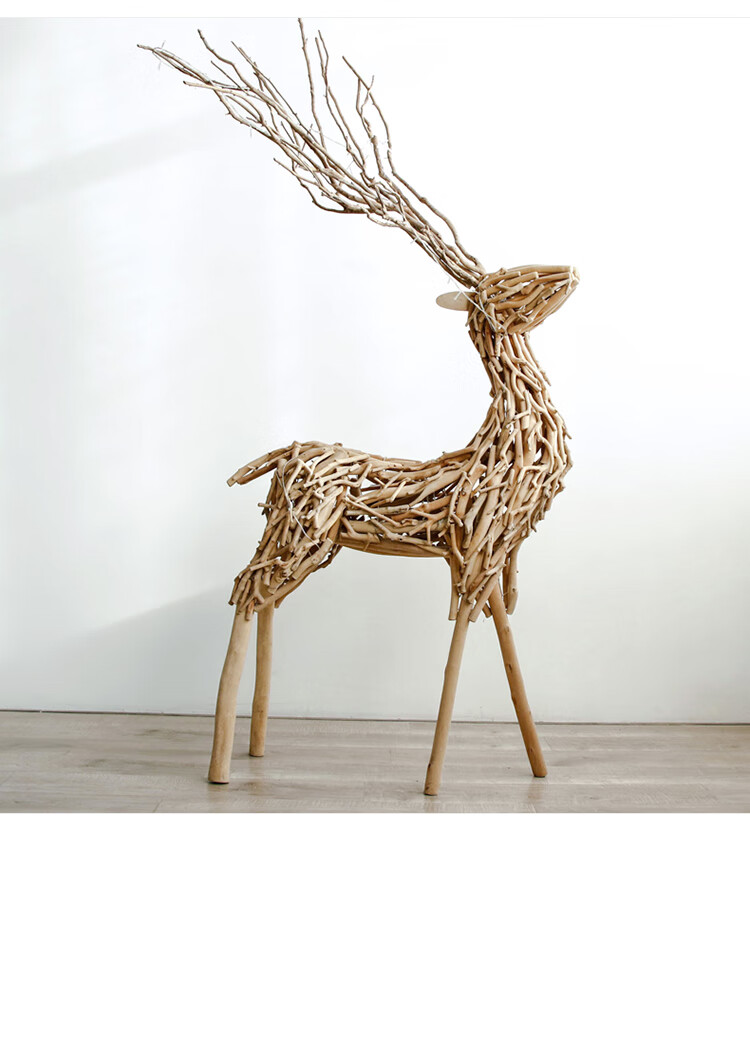 lism简约实木摆件木质大鹿雕塑落地发光橱窗摆件民宿手工轻奢开业礼