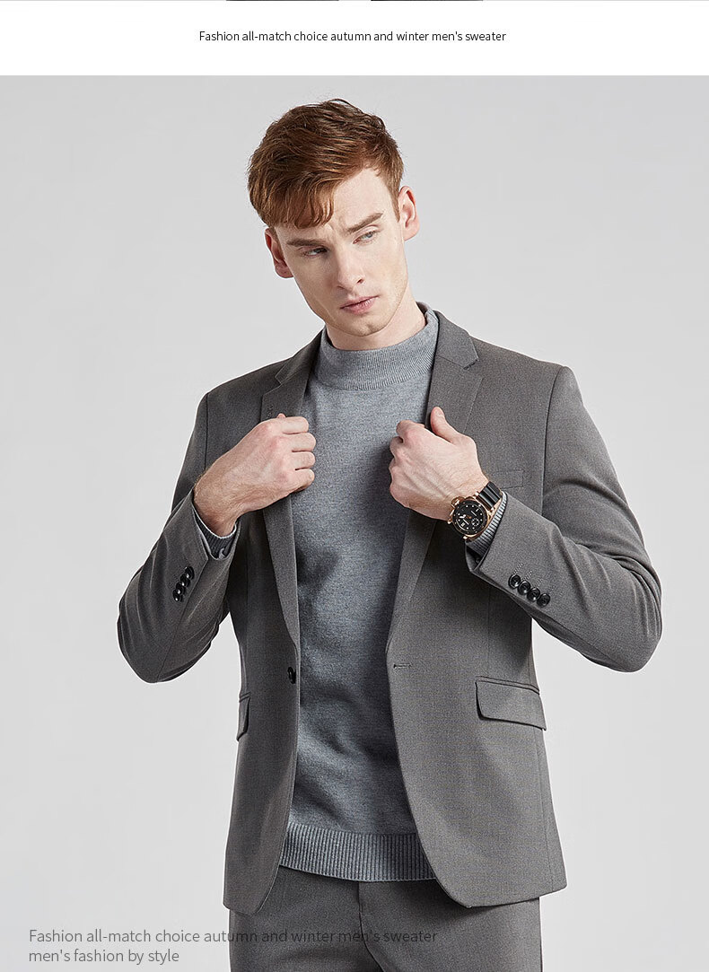 虎都商务休闲西装男套装职业正装韩版修身新郎伴郎结婚两件套礼服卡其