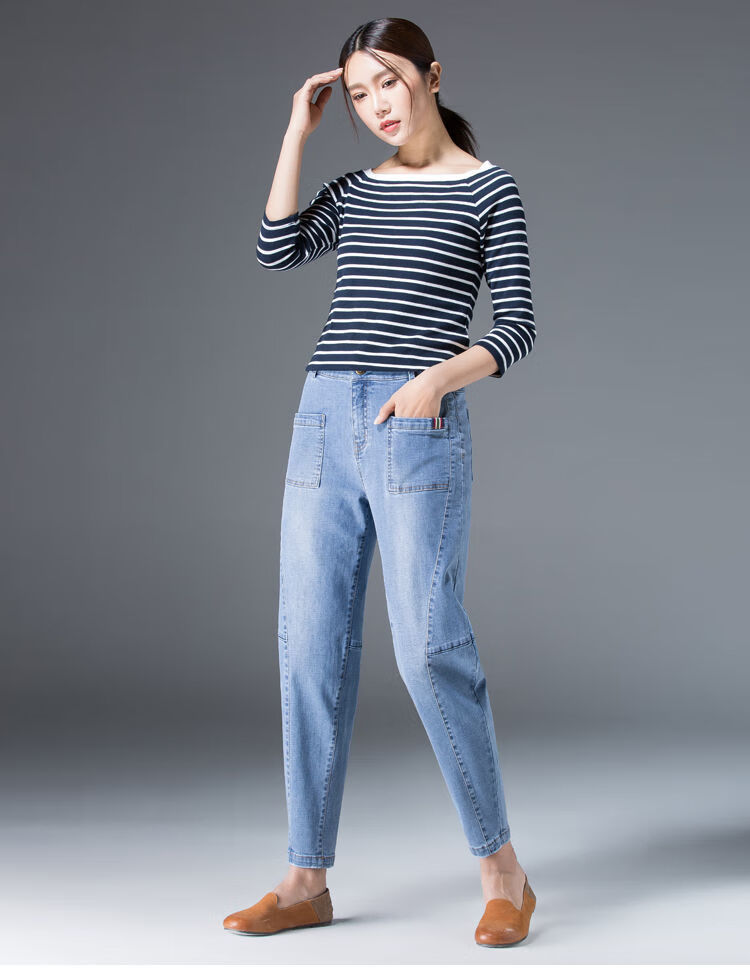 萝卜裤宽松牛仔裤中年女士高腰九分裤子哈伦裤韩版妈妈装大码显瘦n
