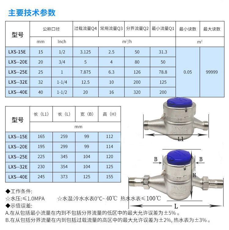 304316不鏽鋼水錶工業耐酸鹼耐腐蝕冷熱水錶高靈敏dn1520316dn20冷