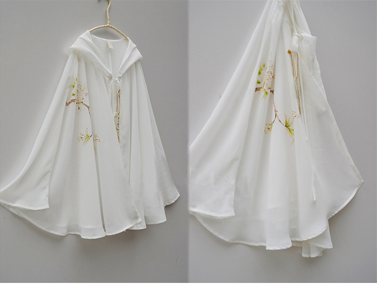 披风女夏短款古风外套中国风雪纺防晒衣复古外出披肩斗篷汉服女 白色