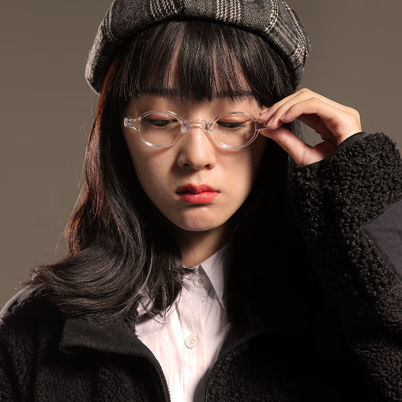 暴悦 复古日系超小圆框板材手工镜架女文青眼镜男平光小脸 透明【图片