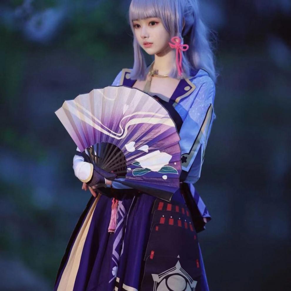 原神神里绫华cos扇子play同款绢布折扇风古游戏动漫展周边定制ins 8寸