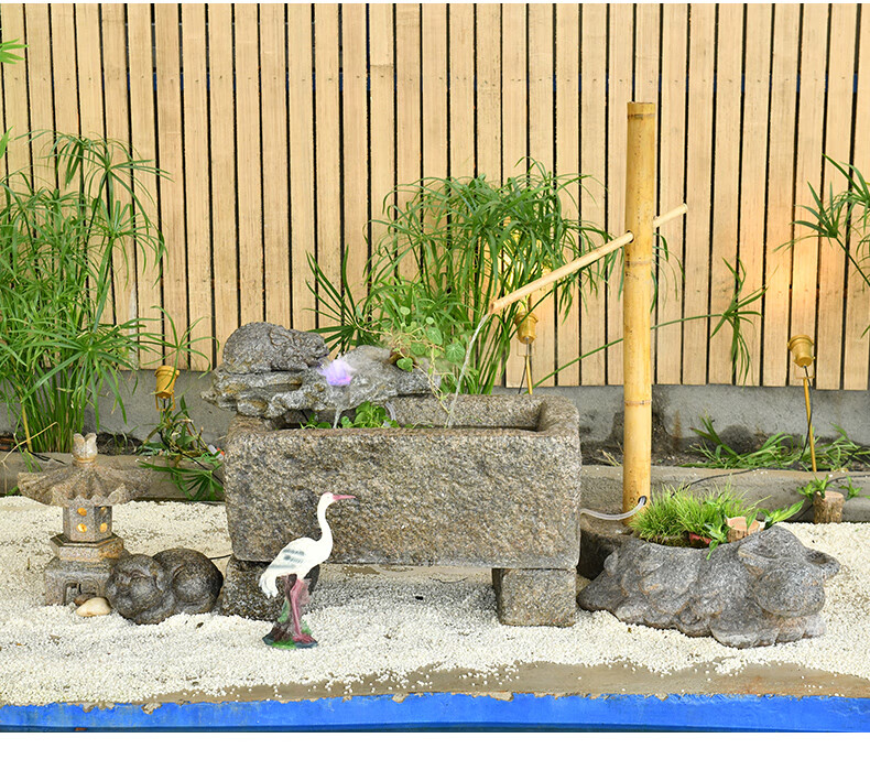 中式假山流水摆件室外石槽鱼缸庭院装饰水景造景石头小院阳台鱼池