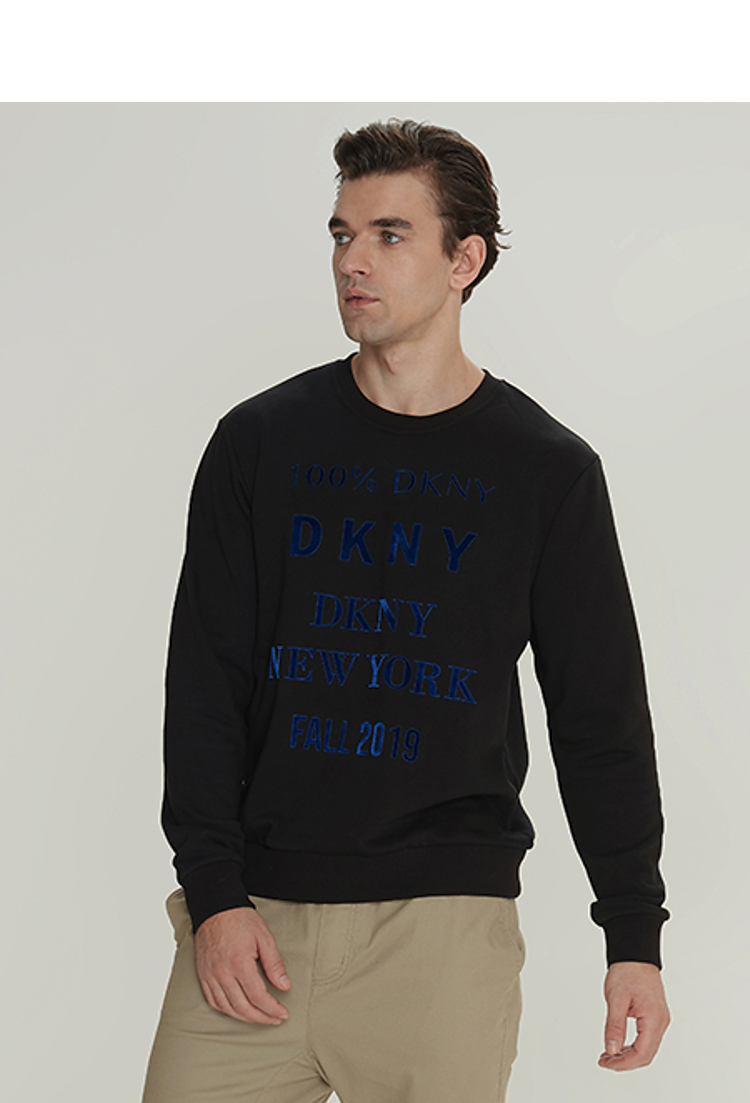 dkny2022年春款新款印字圆领长袖logo款舒适弹力卫衣男g9405z25oa黑色