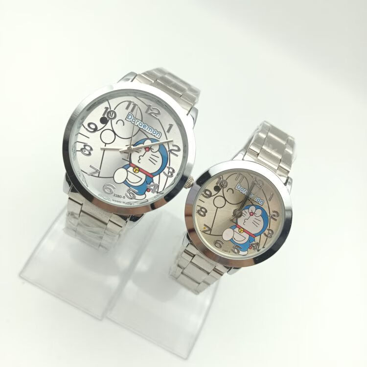 学生初高中男女哆啦a梦手表钢带数字圆盘卡通普腕表全自动机械表 银色