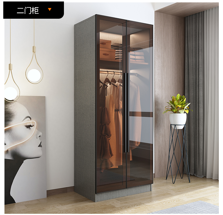 定制柜子组合玻璃门转角衣橱小型二门衣柜包到家安装加灯详情2门