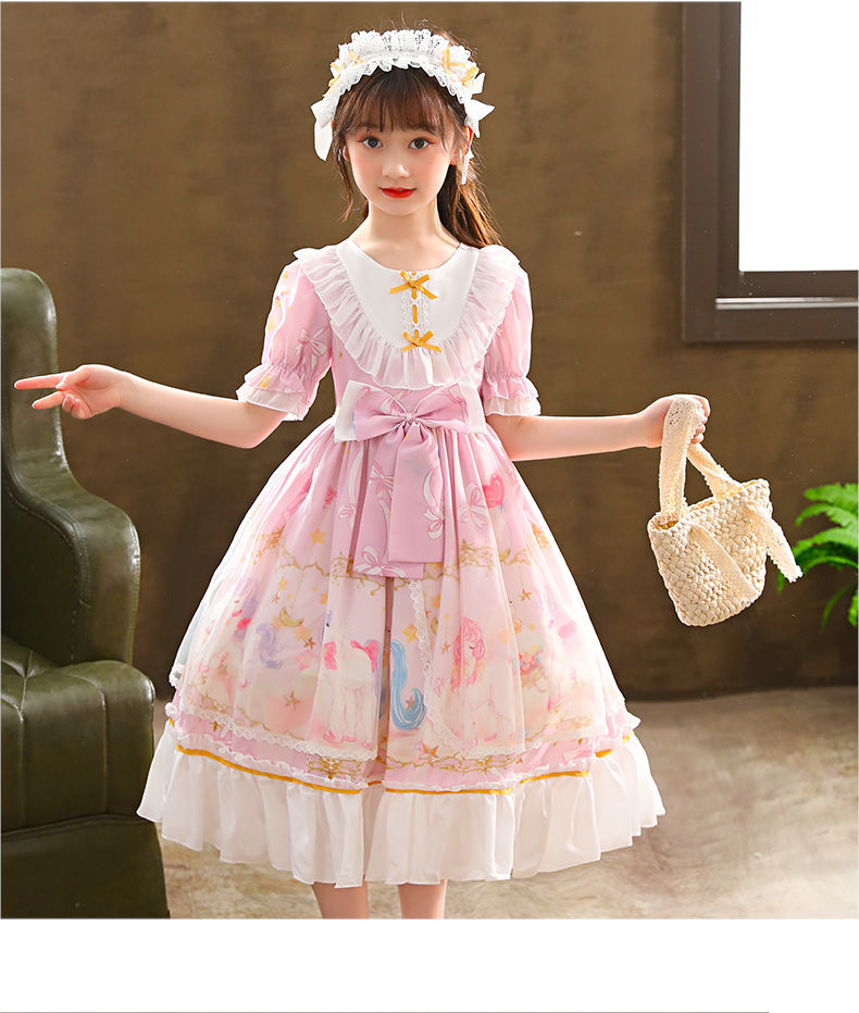 912岁夏装小女孩萝莉塔公主裙洋装萝莉塔夏装橦华1255紫短袖发箍140