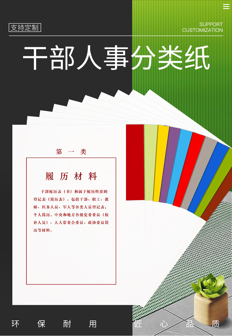 力弗10套装干部人事档案分类纸多字版彩色隔页纸人事档案装订专用干部