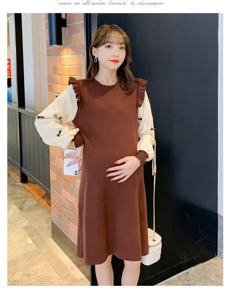 高档秋冬孕妇连衣裙新年春装孕妇装秋冬款冬装套装大码加厚连衣裙上衣