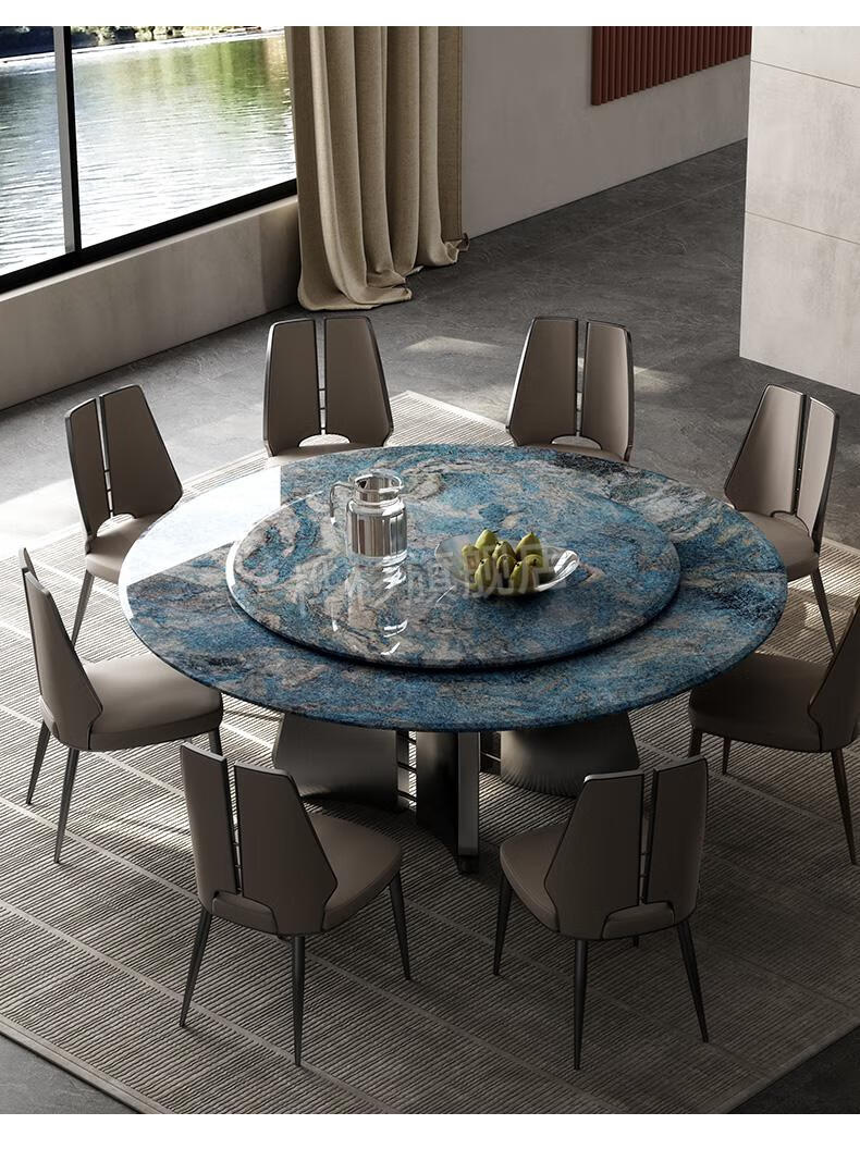 慕然天然大理石圆餐桌意大利高端酒店别墅带转盘大餐桌 餐桌/2.