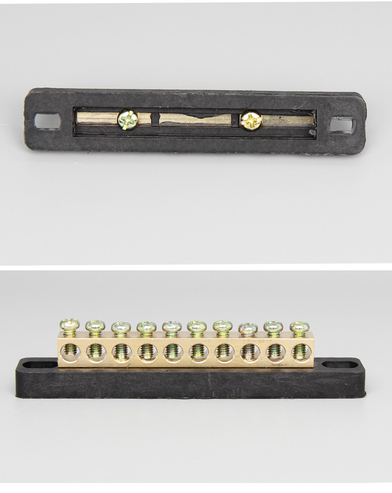 零排10孔接线端子排零地排接线柱零线接线排99铜条黑底座5孔黄铜9910p