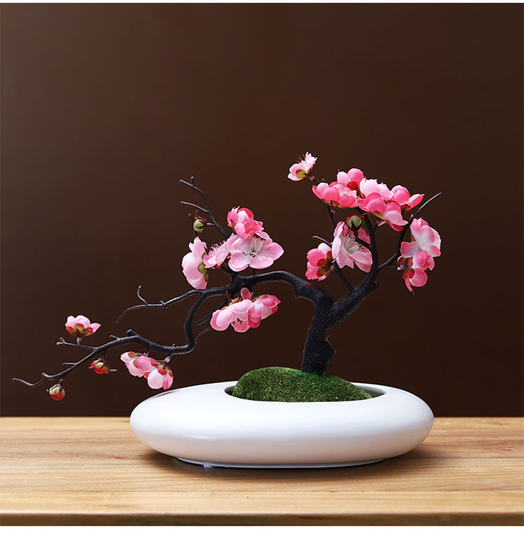 园艺创意仿真梅花花艺盆景摆件新中式家居装饰插花腊梅假花套装摆设