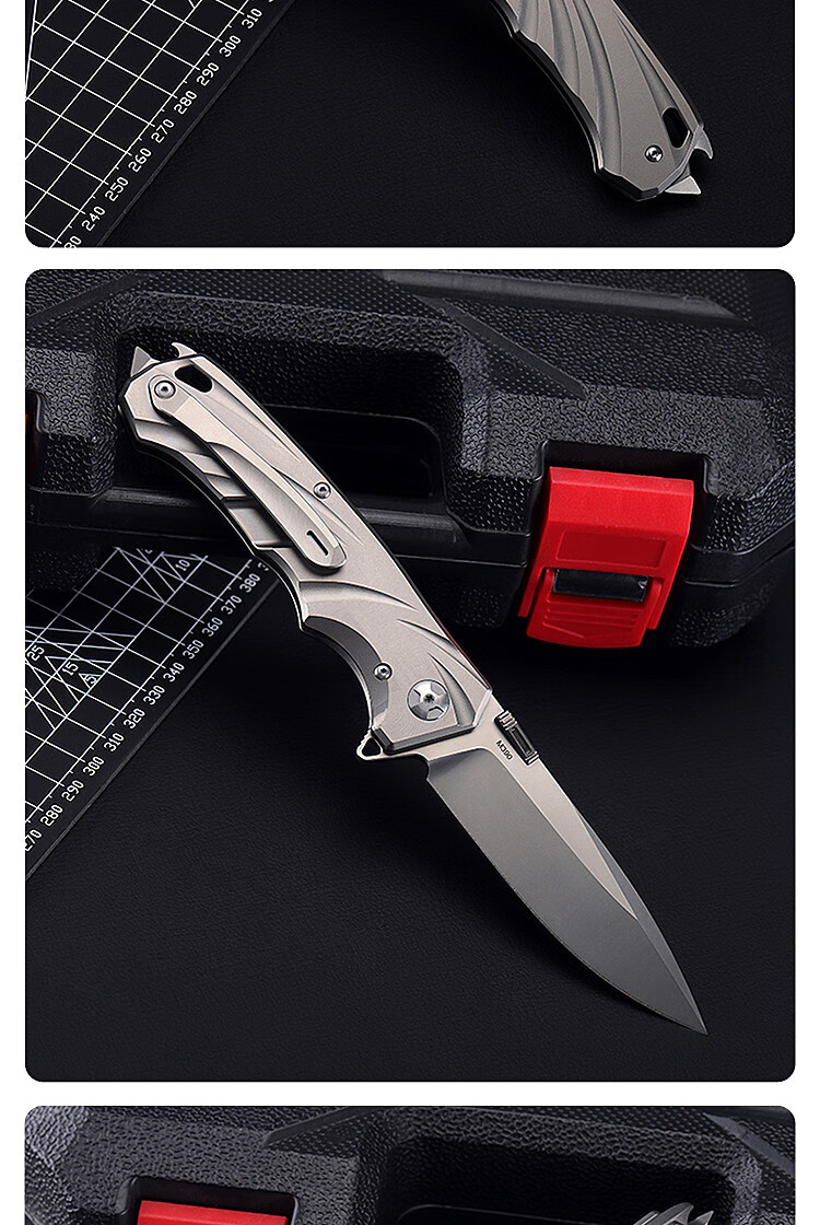m390折叠刀 折叠刀钛合金水果刀户外防身锋利刀具高硬度刀小刀 灰色