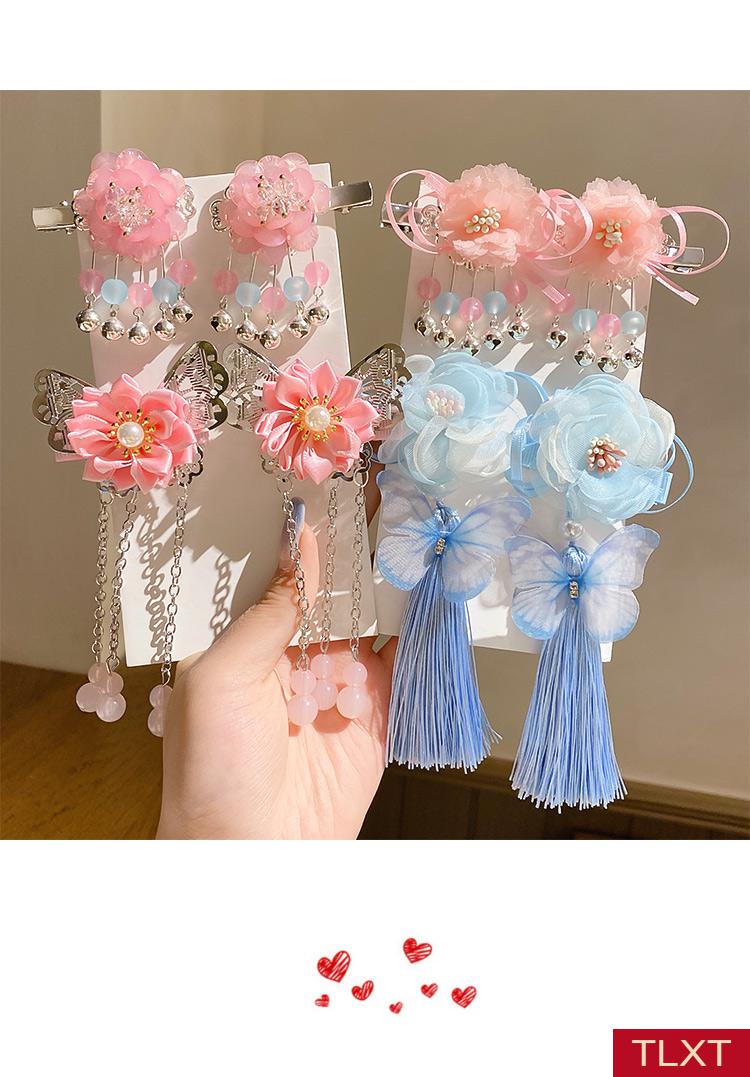 tlxt儿童汉服头饰中国风女童古风发夹新年发饰头花流苏过年小女孩发卡