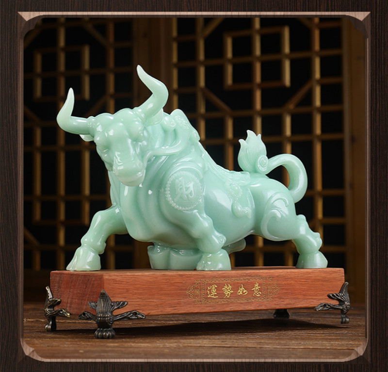 mengzhi轻奢品牌玉石运势如意牛摆件生肖牛年吉祥物贺岁礼品乔迁新居