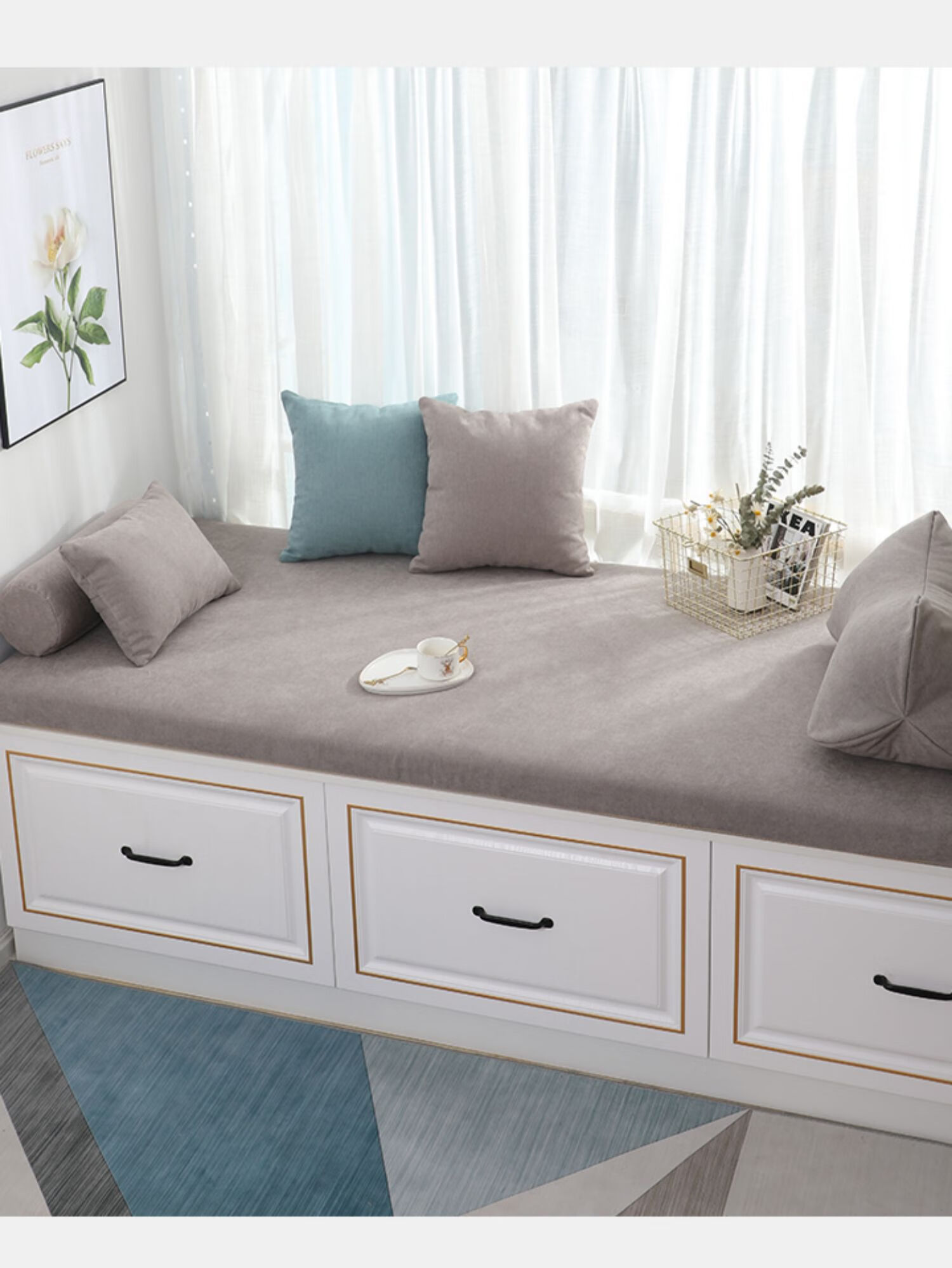 飘窗垫窗台垫轻奢定做椰棕乳胶纯色卧室阳台榻榻米坐垫子四季通用d8