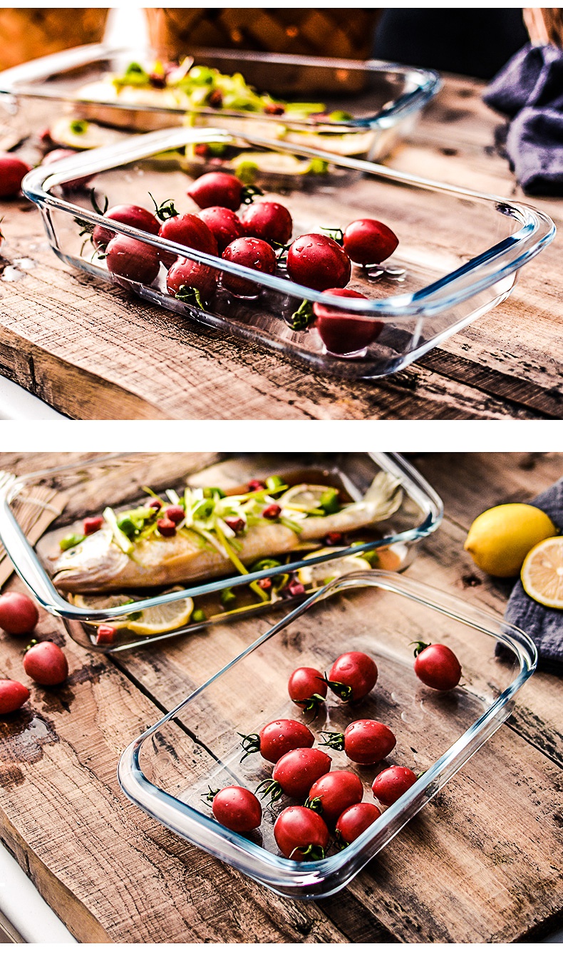 厨房钢化玻璃盘子家用烤箱盘碗餐具耐热微波炉专用烤盘鱼盘长方盘