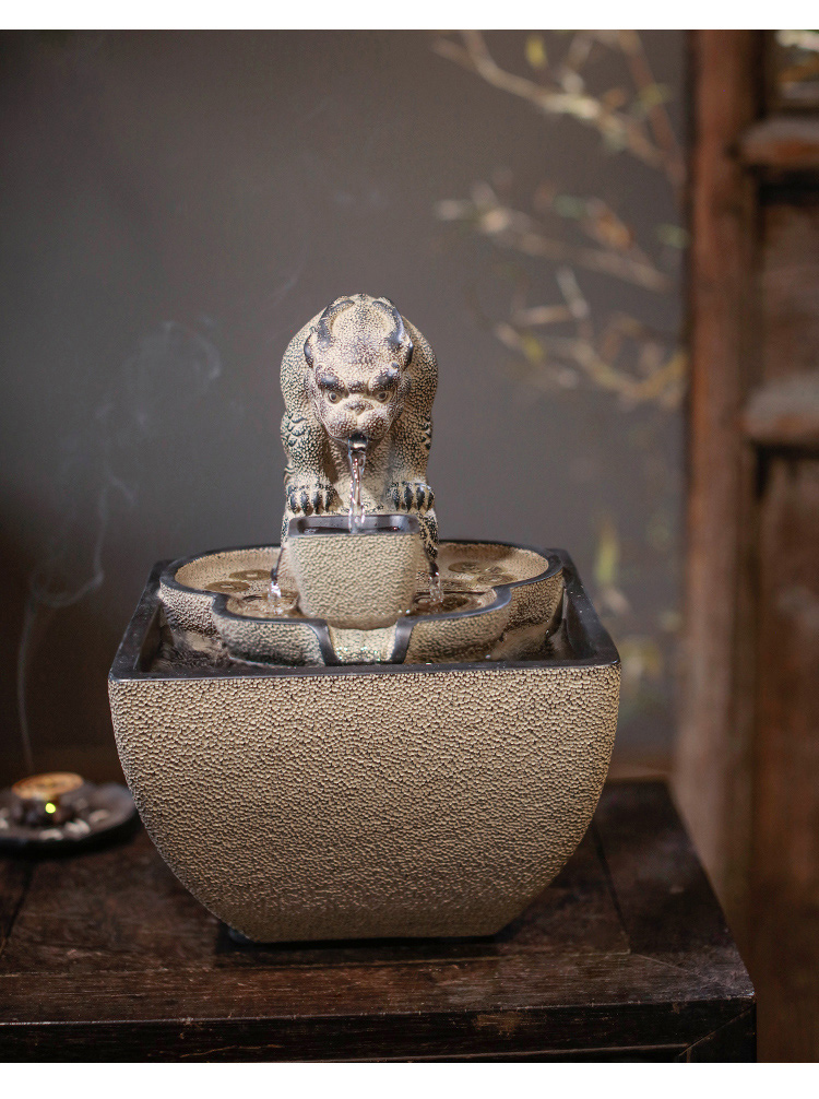 懿溪家居日进斗金流水生财摆件循环水景新中式办公室前台茶室桌面开业