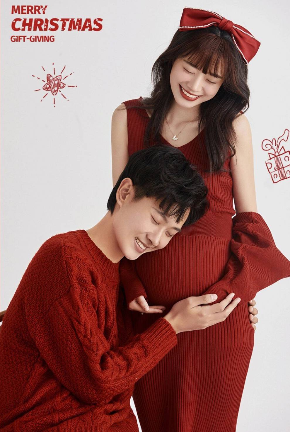 孕妇照服装情侣孕妇照服装影楼红色新年主题唯美孕妈咪大肚照写真艺术