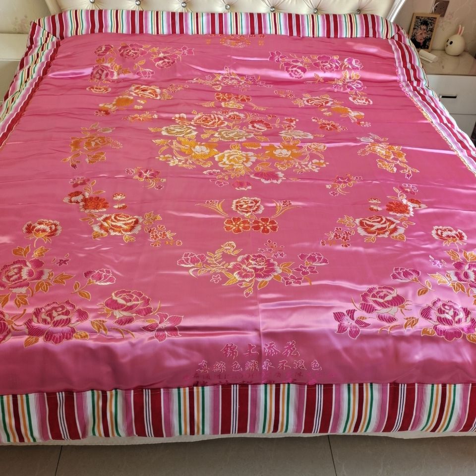 结婚被子喜被纯棉加厚条纹被里传统包边棉被丝绸缎子面结婚陪嫁喜被子