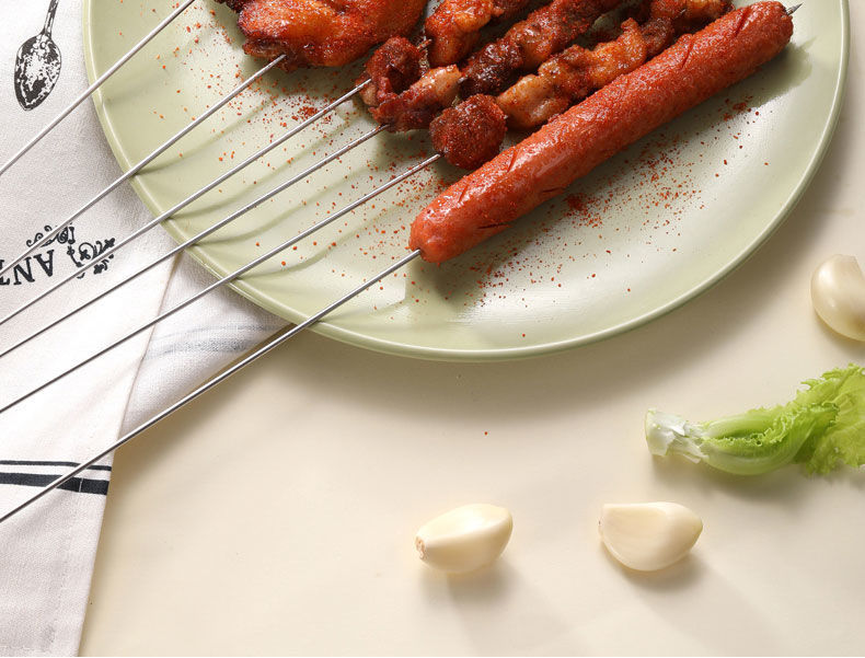 烧烤铁签子批发304不锈钢圆扁签子羊肉烤串签家用签字串针加粗长20支