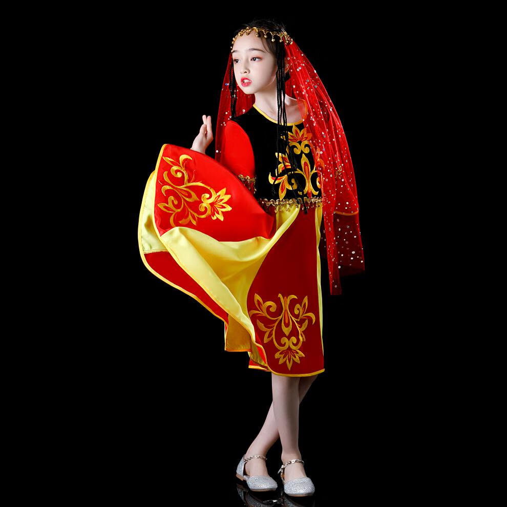 伊强满儿童新疆舞蹈服装女童维吾尔族演出服饰幼儿少数民族印度舞表演