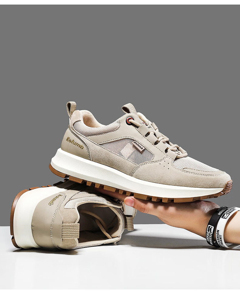 kolumb哥仑步男鞋新款百搭厚底阿甘鞋秋季透气运动鞋男士休闲鞋沙色44