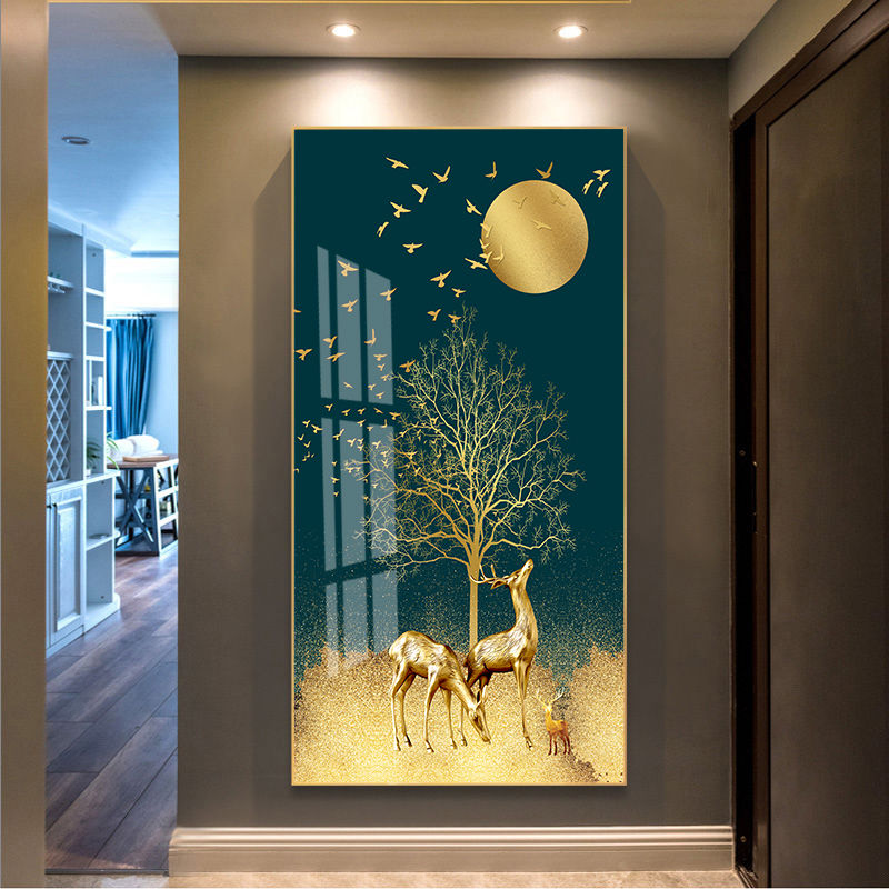皓涛 北欧入户玄关装饰画竖版晶瓷壁画现代简约宾馆客厅过道走廊金属