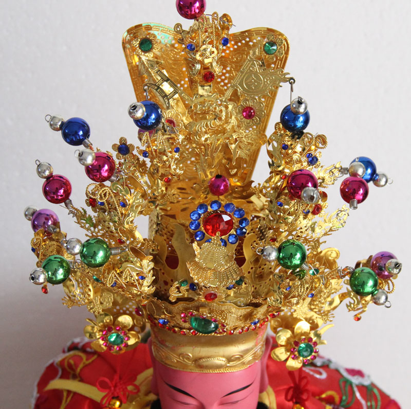 道教天龙绣品合金关公帽彩珠彩钻关圣帝君帽关羽冠神明关帝头盔 彩珠