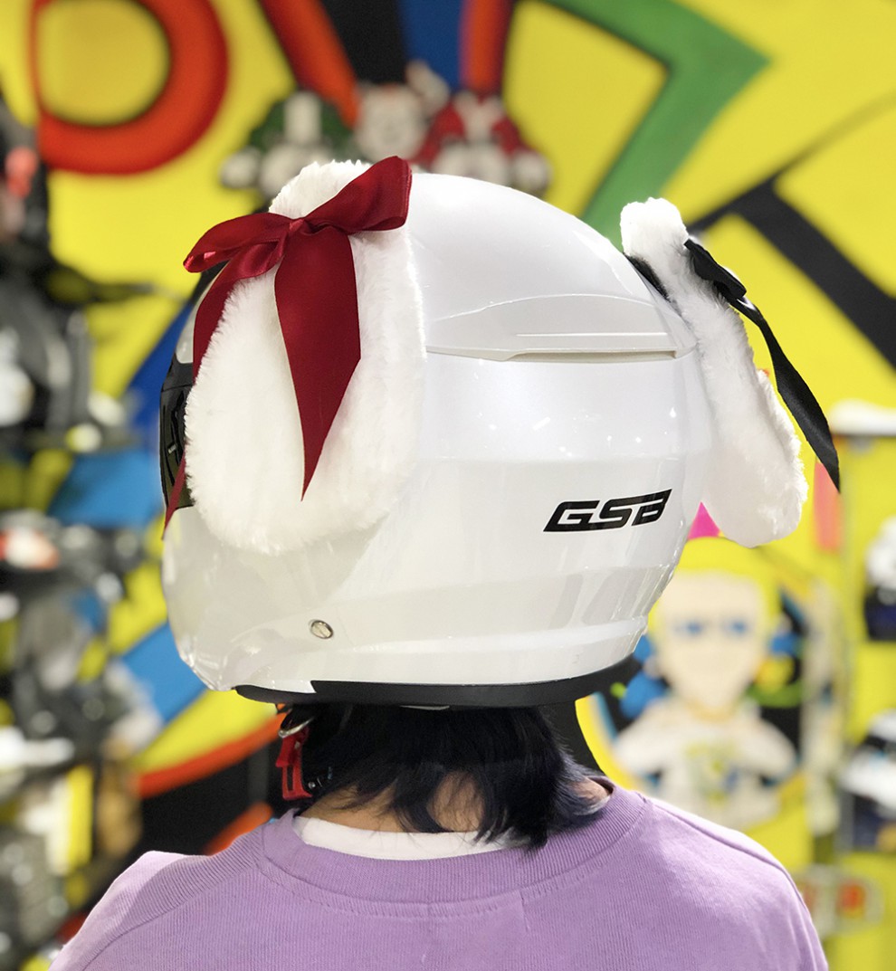 头盔装饰品摩托车机车毛绒可爱蝴蝶结女骑创意配件红色lolita猫耳均码