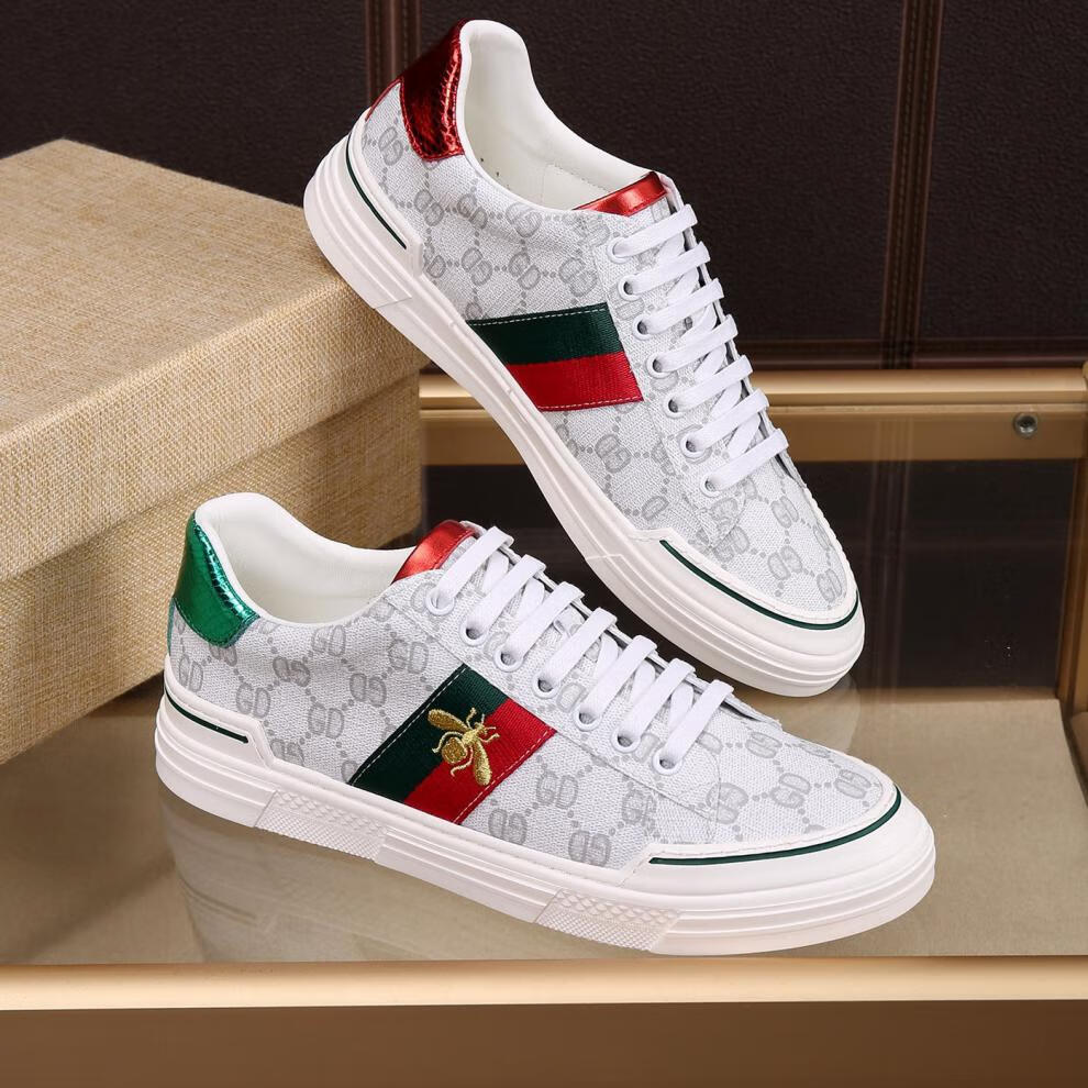 古驰(gucci)欧洲站潮鞋高端小蜜蜂男鞋休闲板鞋真皮系带轻奢潮 高端