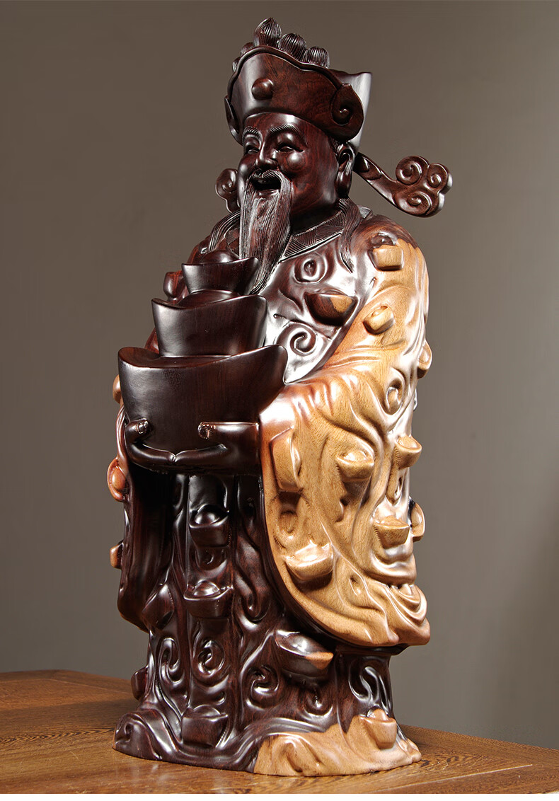 桑泰龙樾黑檀木雕财神爷摆件文财神根雕刻家居店铺装饰工艺品开业乔迁