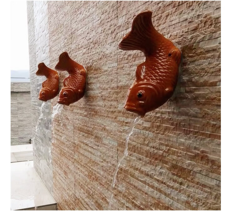 可狄适用于屋顶出水鱼嘴房顶陶瓷金鱼水管排水口装饰滴水龙头外墙锦鲤