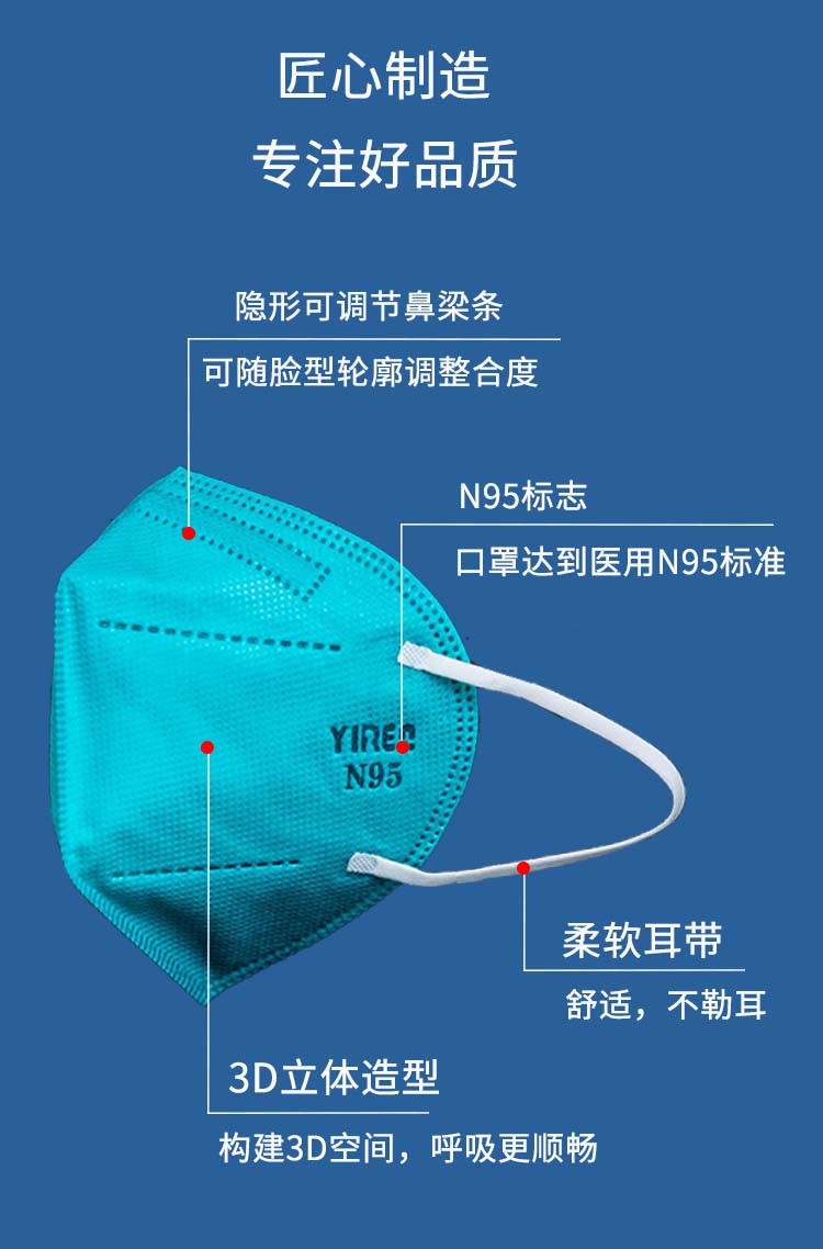 力康盾n95级别口罩医用防护kn95医护专用外科绿色一次性防病毒天使白