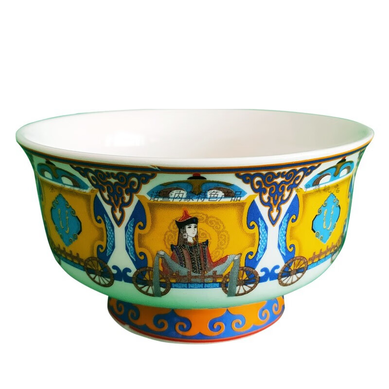 蒙古元素餐具 内蒙古民族瓷碗蒙古奶茶碗蒙语五畜八宝高脚碗蒙元素蒙