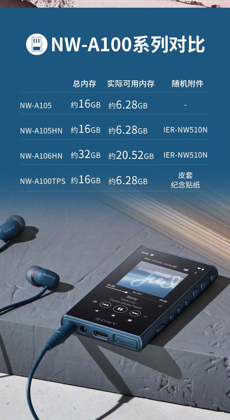 sony/索尼 nw-a105 mp3音乐播放器小型便携式hifi无损发烧随身听 红色