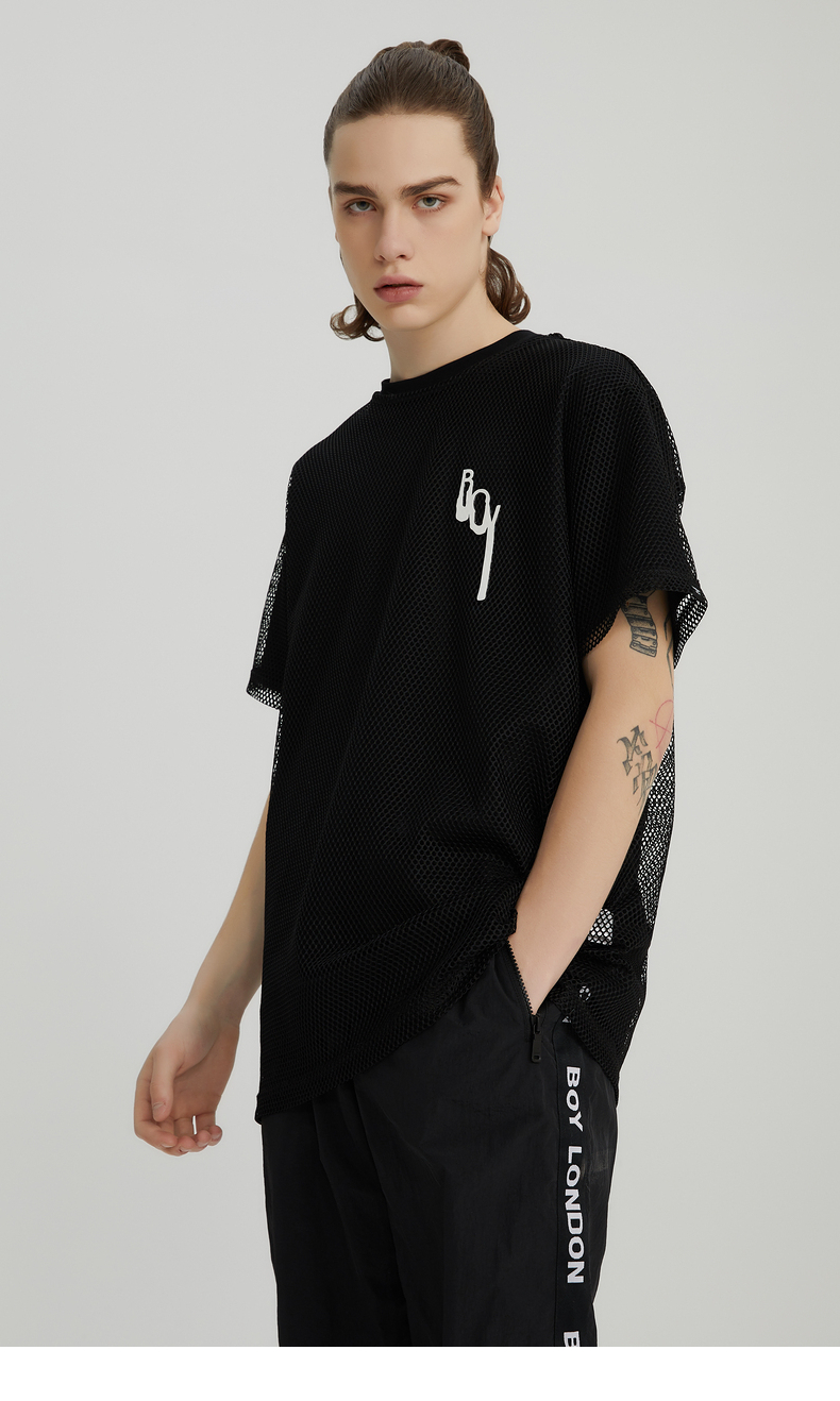 boylondon旗舰官网20秋冬变形logo印花网格重叠宽松短袖