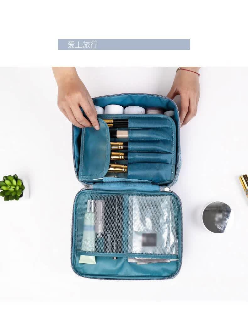 言标 旅行收纳盒袋洗漱品ins风火化妆包女便携小号随身大容量 a款蓝底