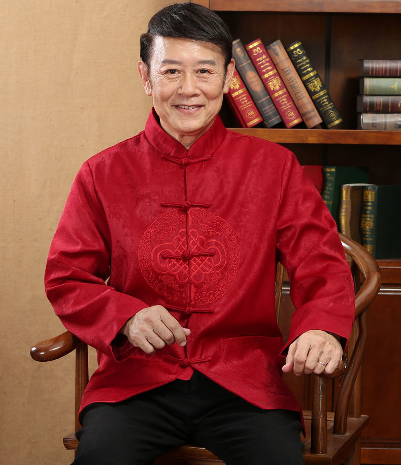 老年情侣唐装夹克男女春秋款刺绣唐装喜庆外套老人过寿生刺绣龙凤男款