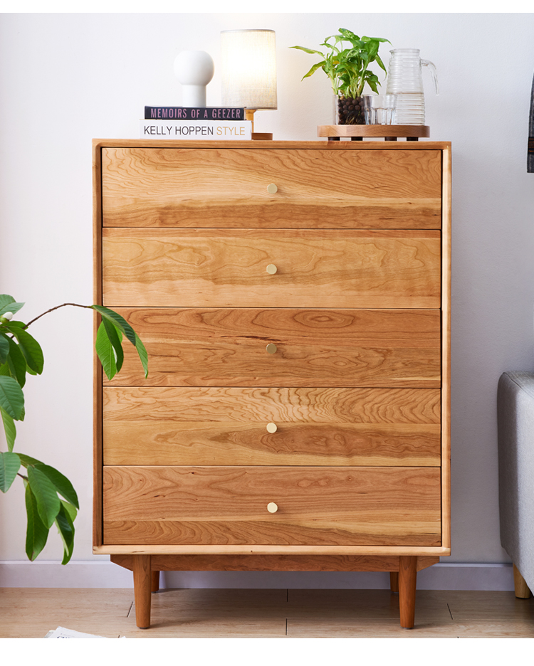 尊绮北欧实木斗柜日式五斗柜简约卧室床尾六斗杂物柜高柜樱桃木色樱桃