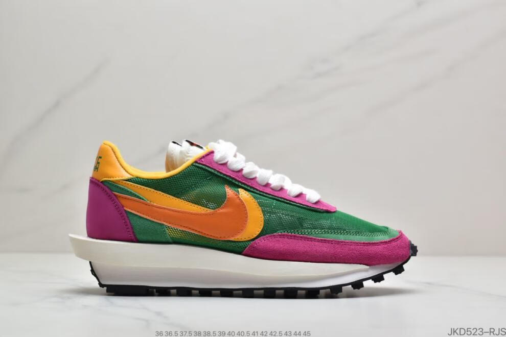 耐克顿sacai华夫联名ldv 解构双勾2021夏季透气运动鞋女子男 玫红绿