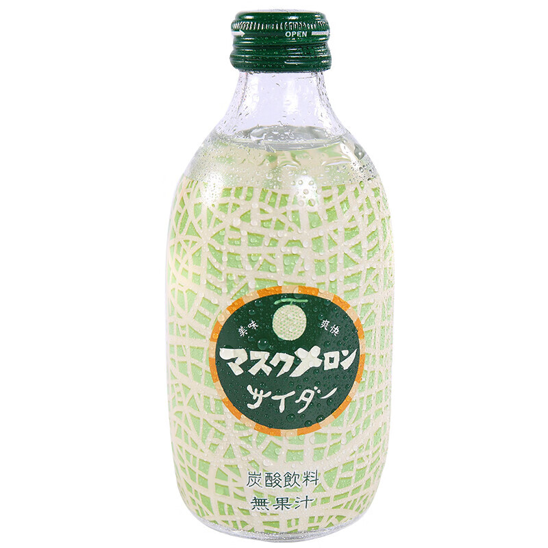 日本进口友桝饮料清爽哈密瓜味碳酸汽水瓶装饮料300ml